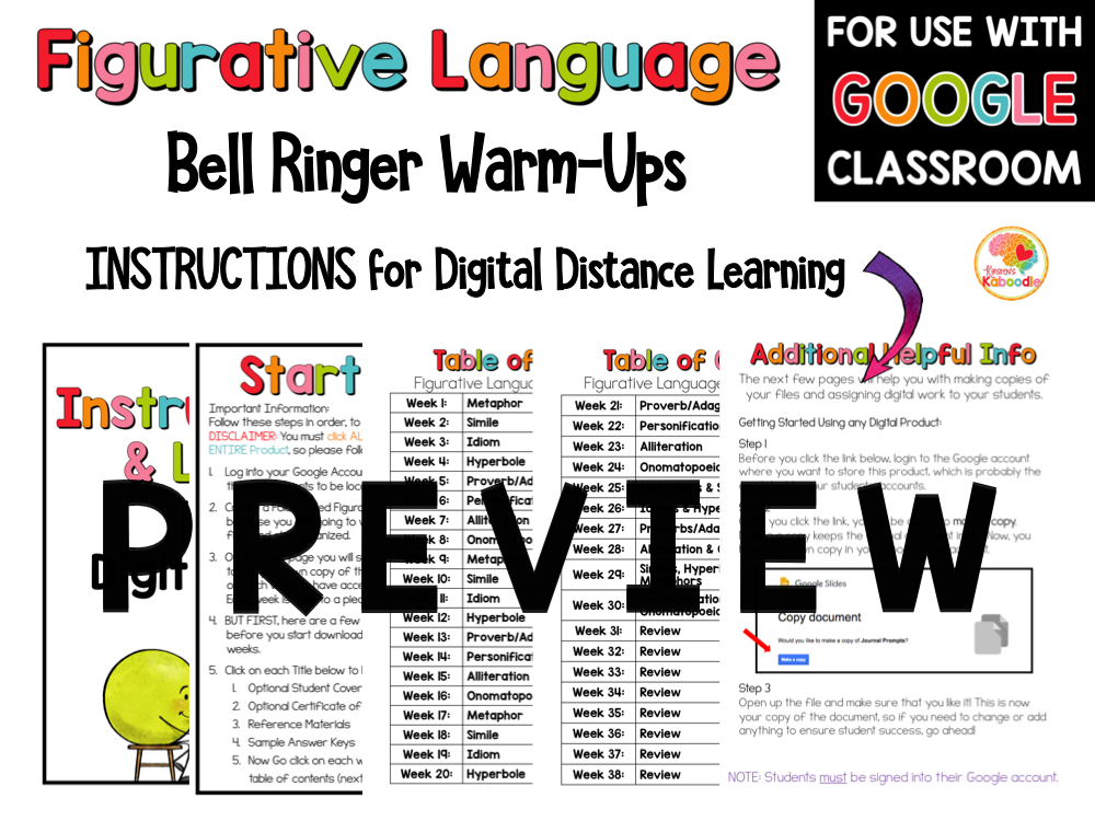 Figurative Language Bell Ringer Warm Ups PREVIEW