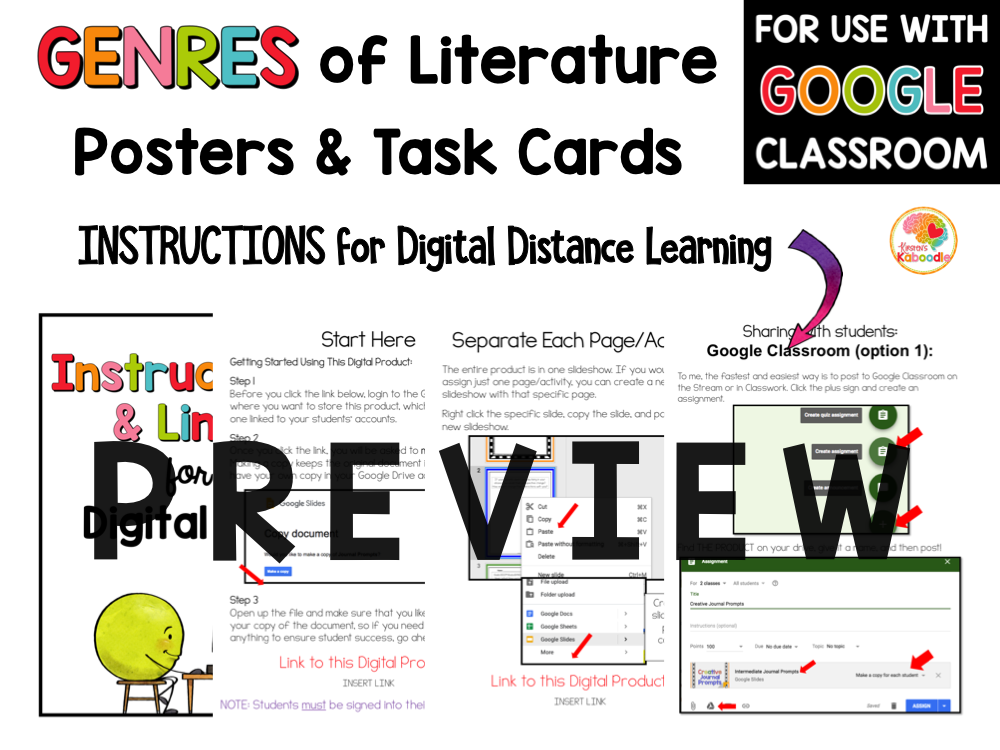 Literary Genres Posters and Task Cards with Digital Option PREVIEW