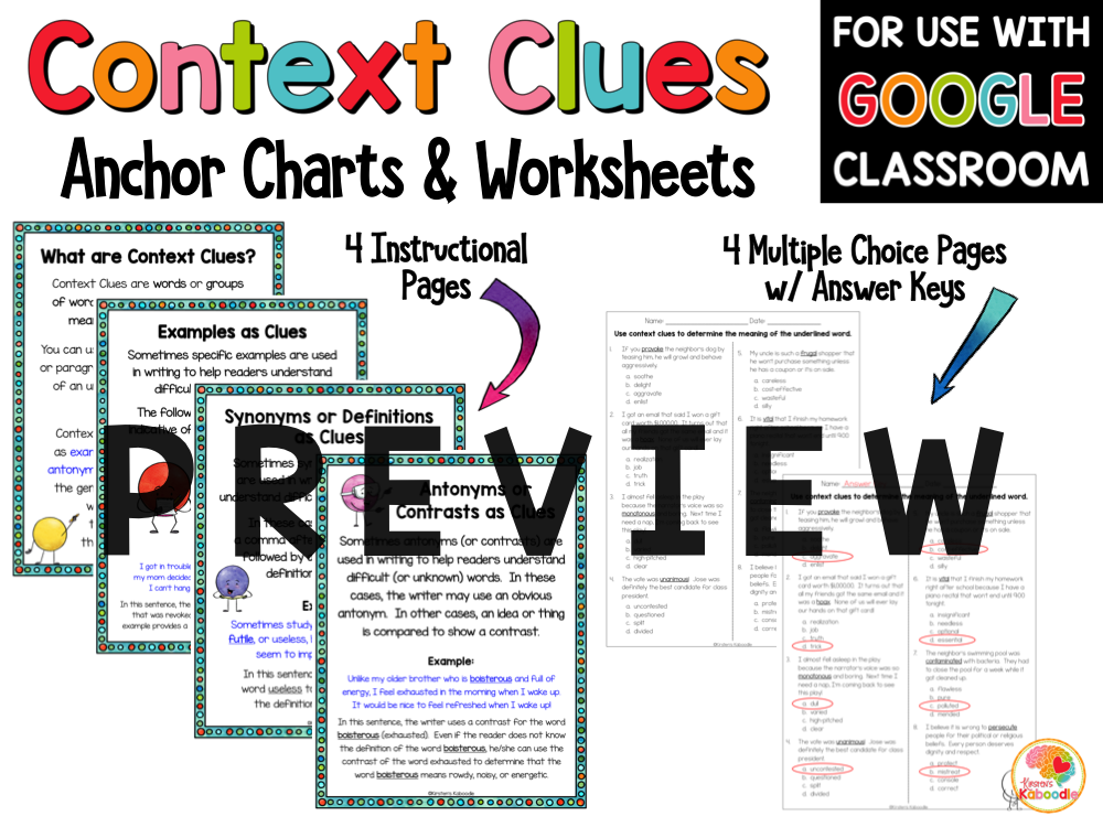 Context Clues Worksheets for 4th-6th Grade PREVIEW