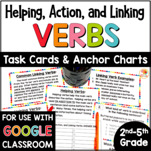 Helping Action and Linking Verbs Task Cards COVER