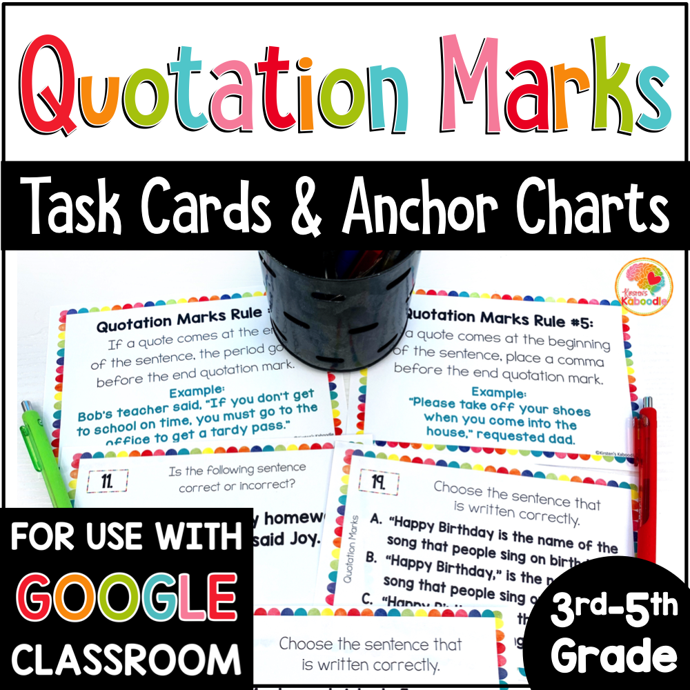Quotation Marks Task Cards and Anchor Charts