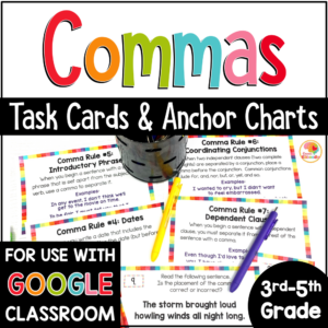 Commas Activities and Task Cards COVER