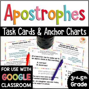 Apostrophes Task Cards and Anchor Charts Activities COVER