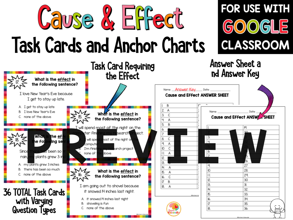 Cause and Effect Task Cards with Digital Option PREVIEW