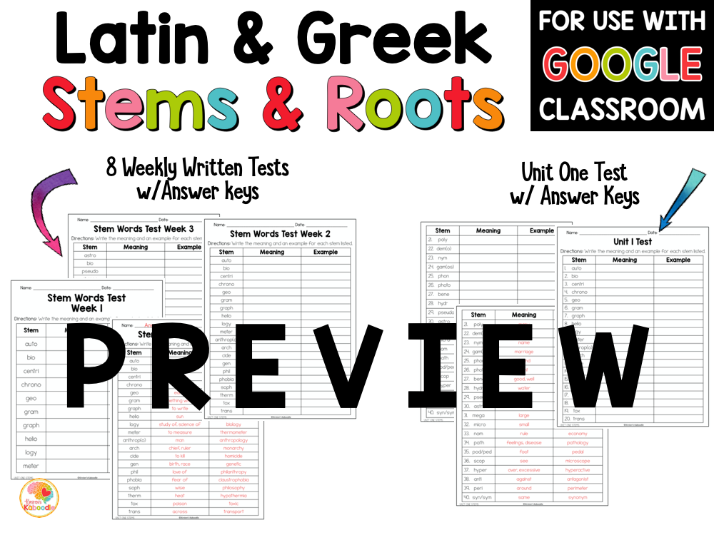 Latin and Greek Stems and Roots Activities PREVIEW