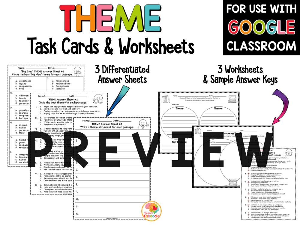Theme Task Cards and Printables Digital Option PREVIEW