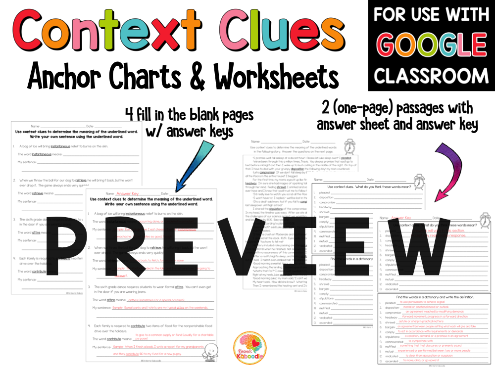 Context Clues Worksheets for 4th-6th Grade PREVIEW
