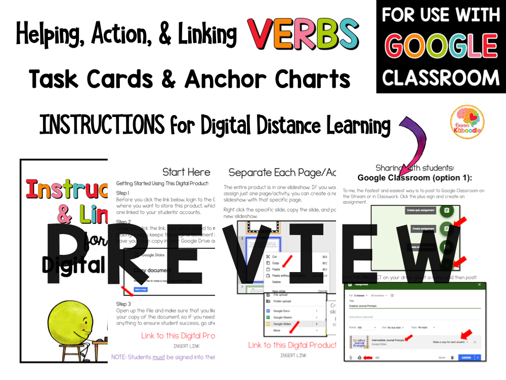 Helping Action and Linking Verbs Task Cards PREVIEW