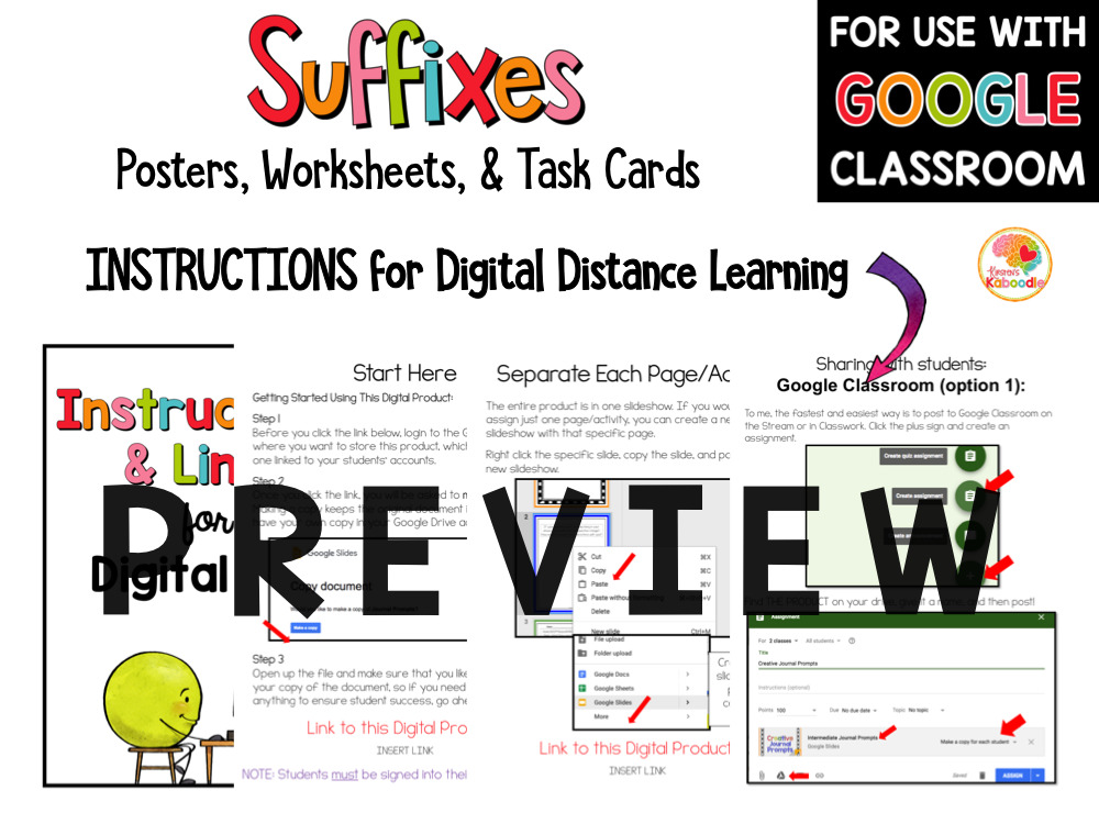 Suffixes Posters, Task Cards, and Worksheets PREVIEW