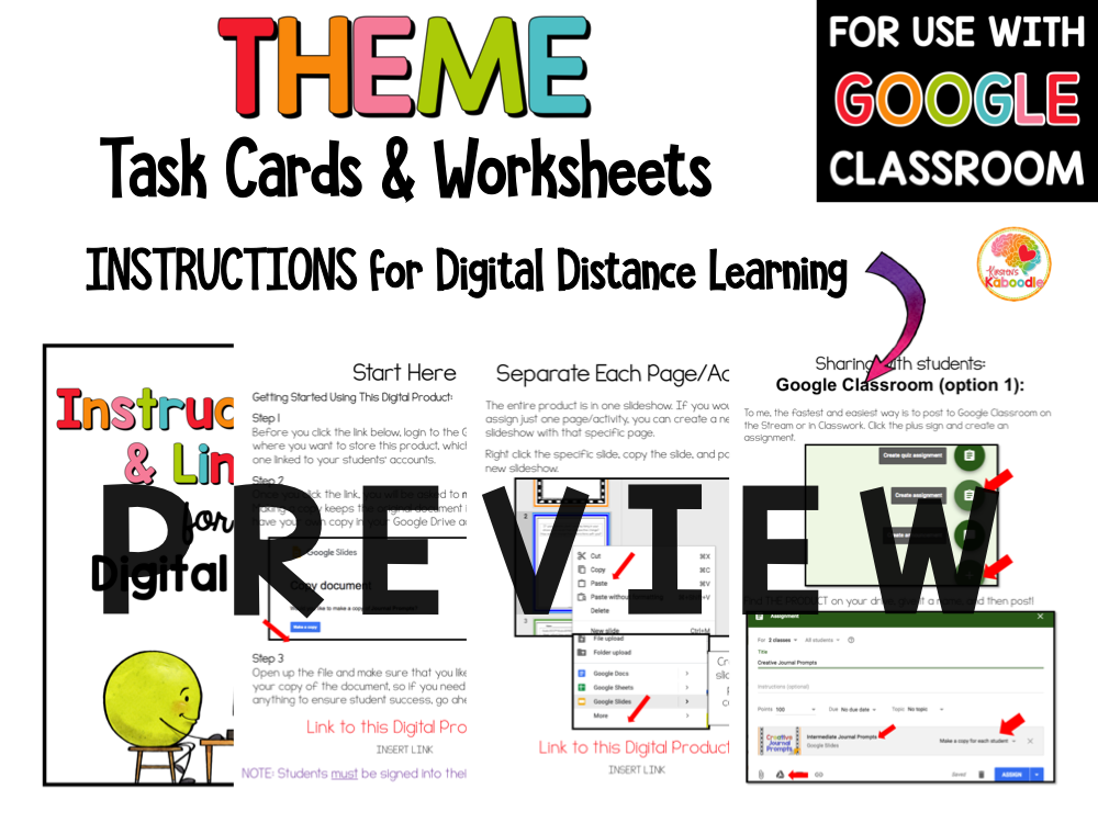 Theme Task Cards and Printables Digital Option PREVIEW