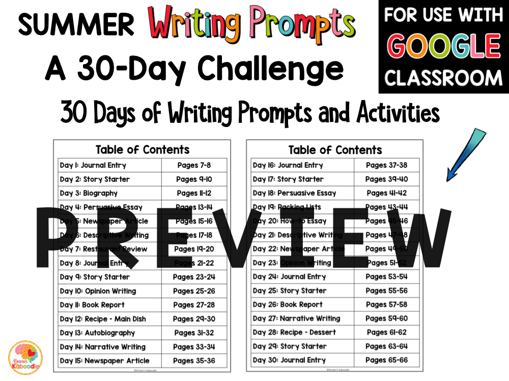 Summer Writing Prompts Journal for 3rd and 4th Grade with Digital Option PREVIEW
