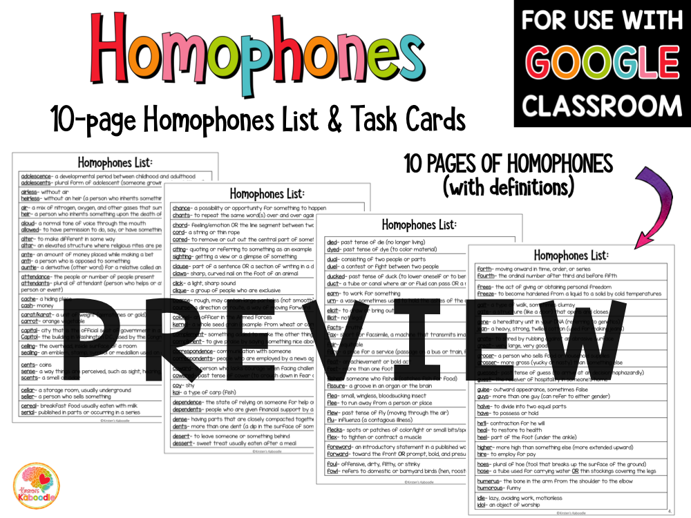 Homophones Activities, Task Cards, and Lists for Upper Grades with Digital Option in Google PREVIEW