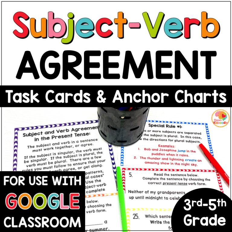 SubjectVerb Agreement Anchor Charts and Task Cards