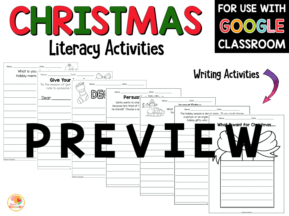 Christmas Literacy Activities Worksheets PREVIEW