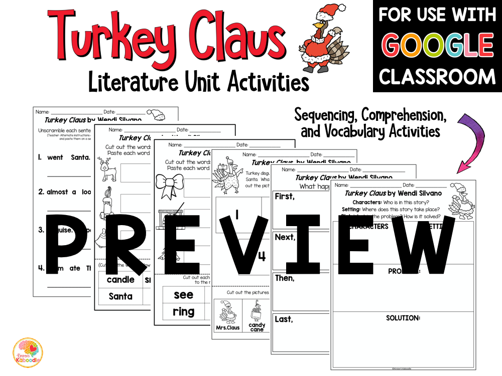 Turkey Claus Activities for Kids PREVIEWS