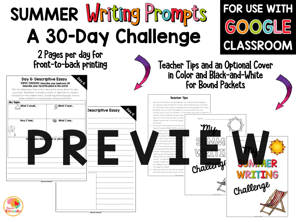 Summer Writing Prompts Journal for 3rd and 4th Grade with Digital Option PREVIEW