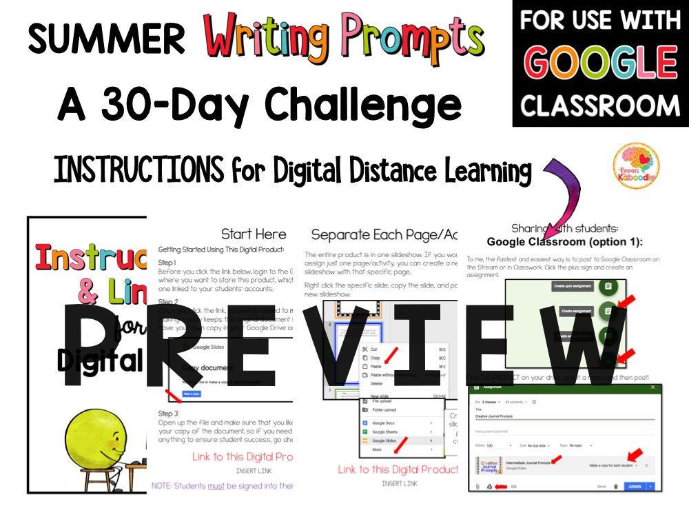 Summer Writing Challenge for 1st and 2nd Grade: Summer Writing Prompts PREVIEW