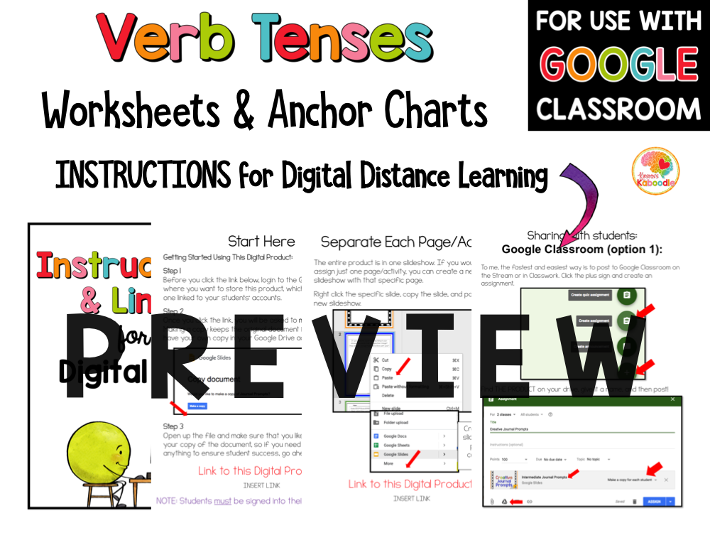 Verb Tenses Worksheets and Anchor Charts PREVIEW