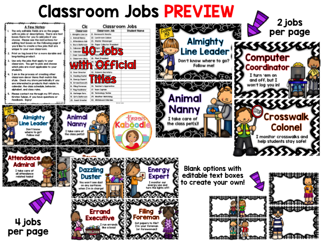 Classroom Jobs - Black and White Theme