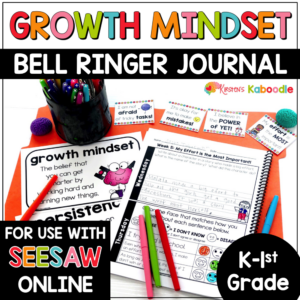 Growth Mindset Bell Ringer Warm-Ups for Kinder and 1st Grade with Digital Option in SEESAW COVER