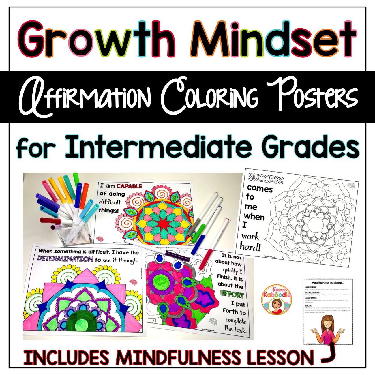 Growth Mindset Coloring Pages - Affirmations for Upper Grades