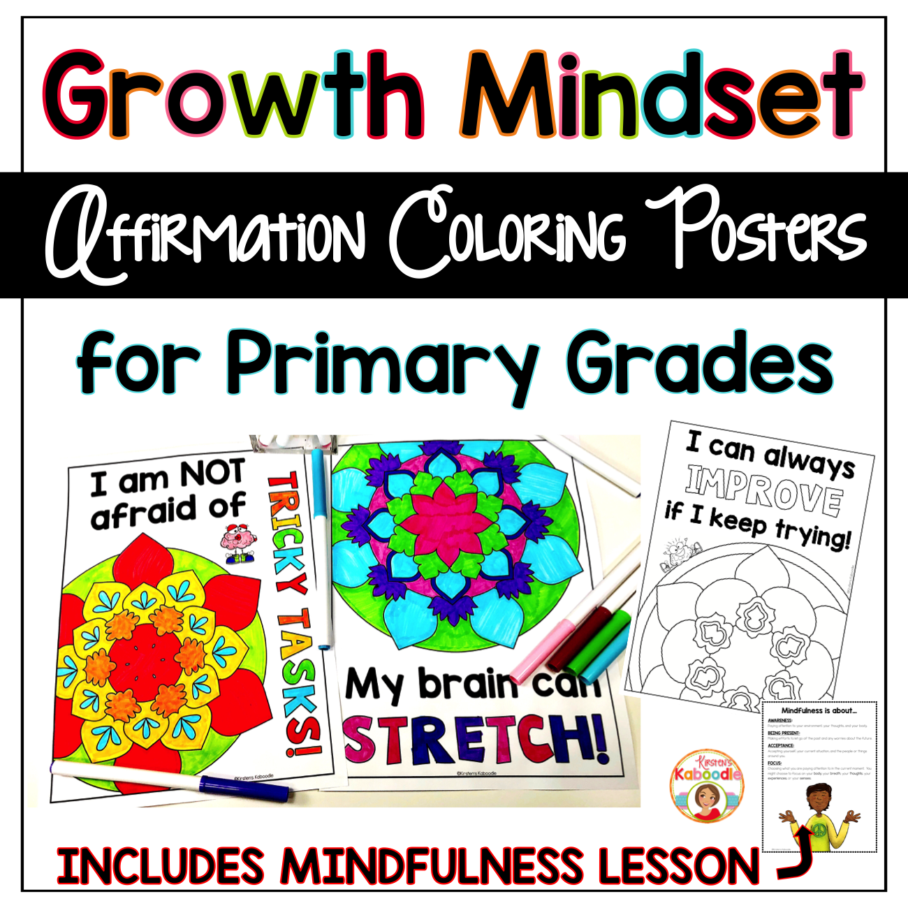 Growth Mindset Coloring Pages - Affirmations for Lower Grades
