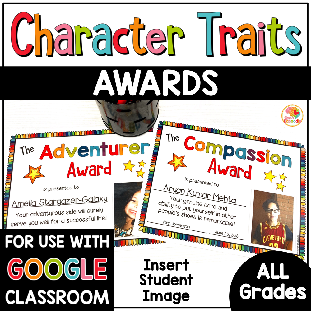 Character Traits Awards with Insertable Image and Distance Learning Option PREVIEW