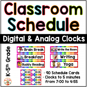 Classroom Schedule Cards and Clocks - Rainbow Theme