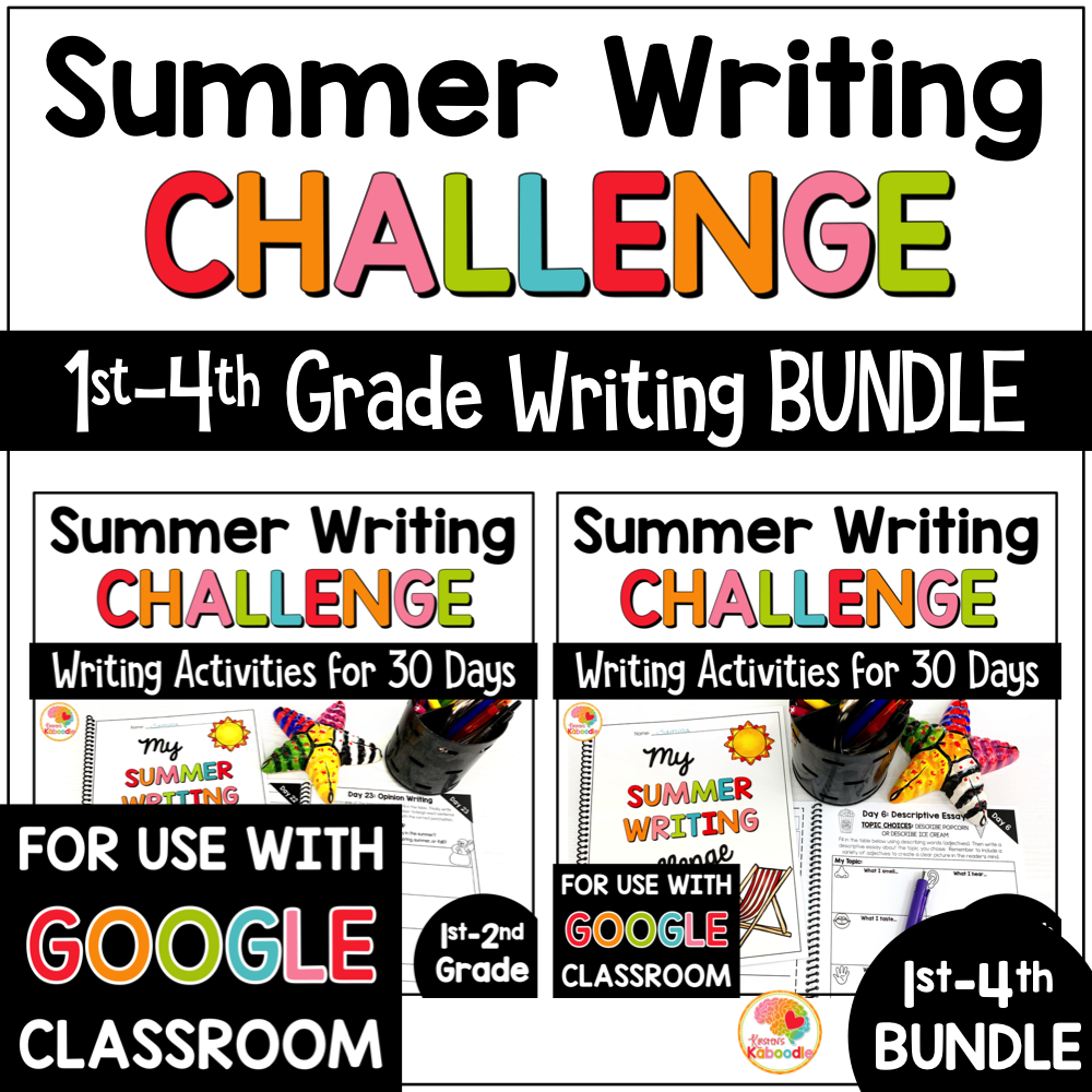 Summer Writing Activities BUNDLE Challenge for 1st, 2nd, 3rd, and 4th Grade COVER