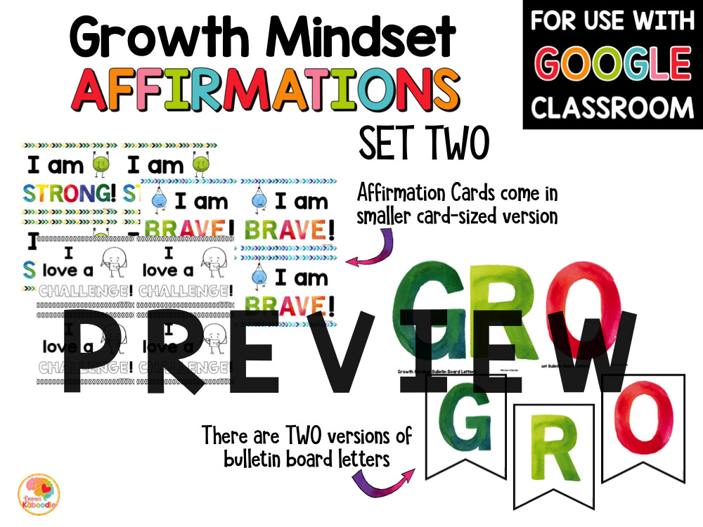 Growth Mindset Affirmations for Primary Grades Set 2 PREVIEW