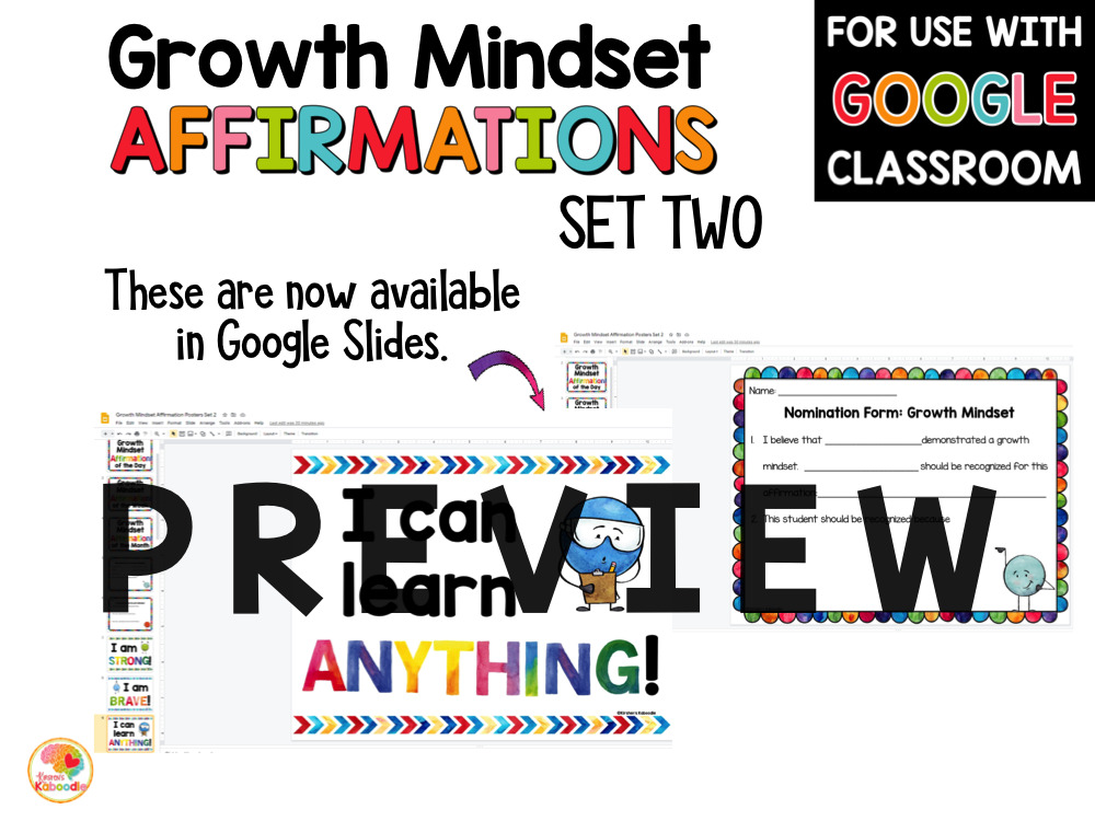 Growth Mindset Affirmations for Primary Grades Set 2 PREVIEW