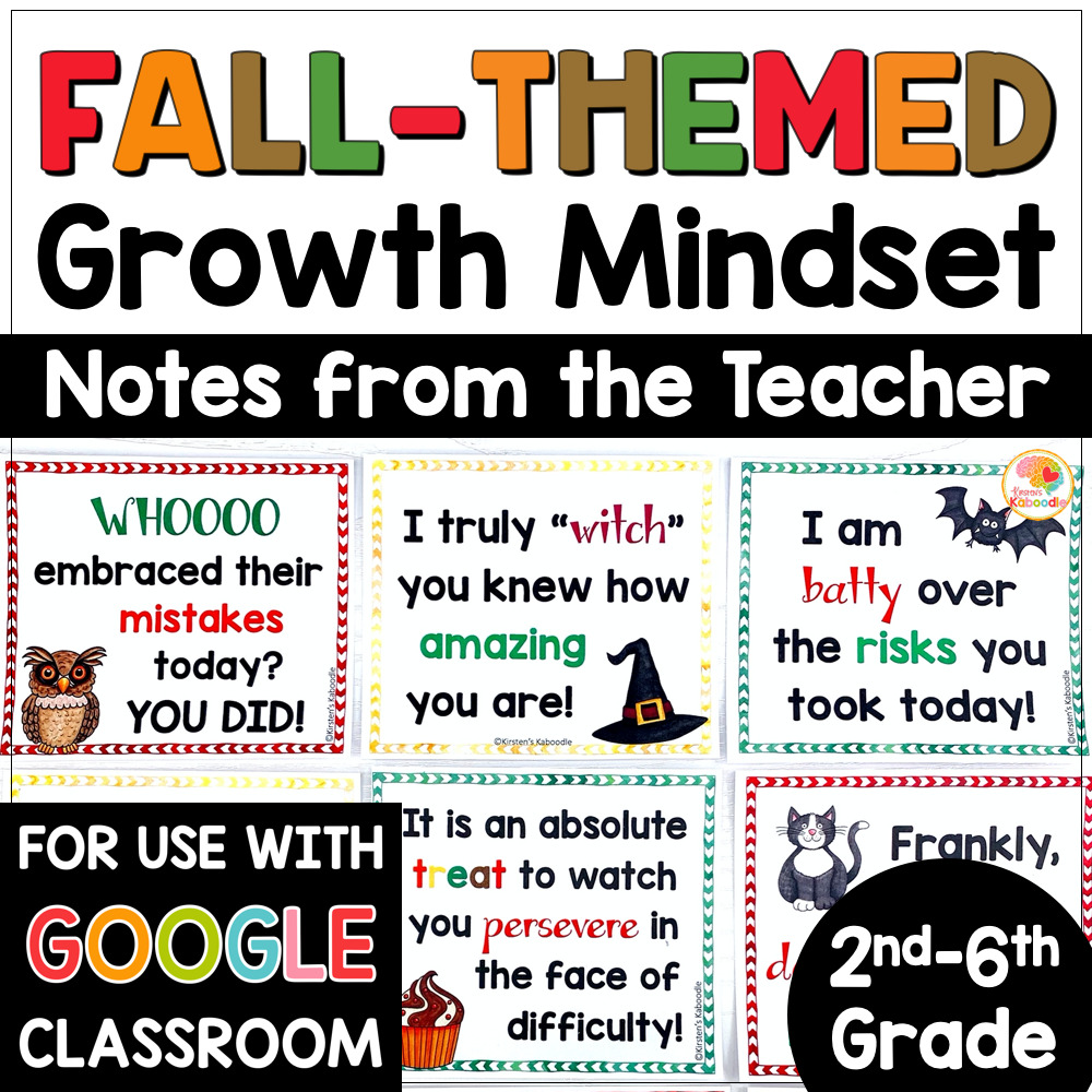 Growth Mindset Notes from the Teacher Fall Theme COVER