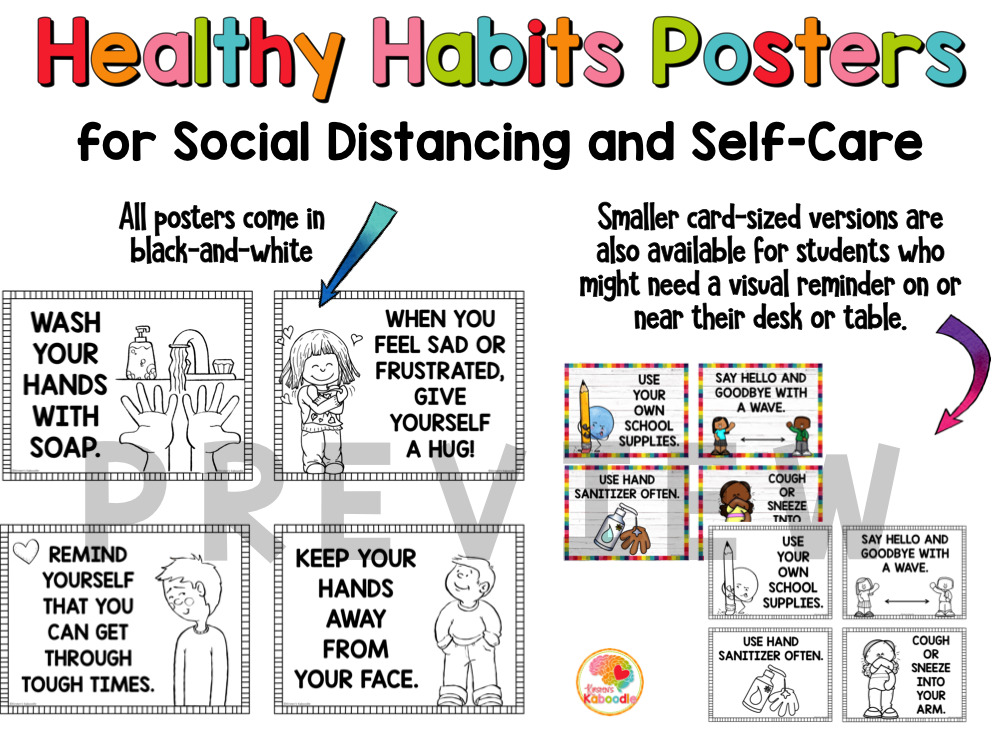 Self-Care and Social Distancing Posters Bulletin Board PREVIEW