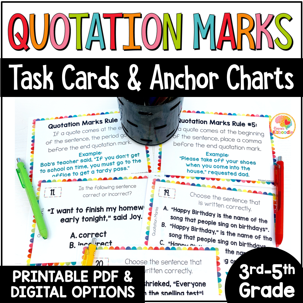 Quotation Marks Rules Anchor Charts And Task Cards Activity